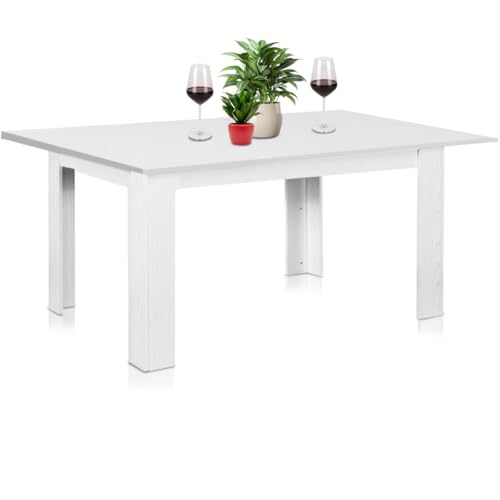 Shally Dogan Tavolo Allungabile Sala da pranzo Bianco da 110 x 70 cm a 150 x 70 cm, Design Moderno, Estensibile Salvaspazio, Ideale x Sala Pranzo, Soggiorno, Cucina, Arredamento, (Bianco Frassinato)