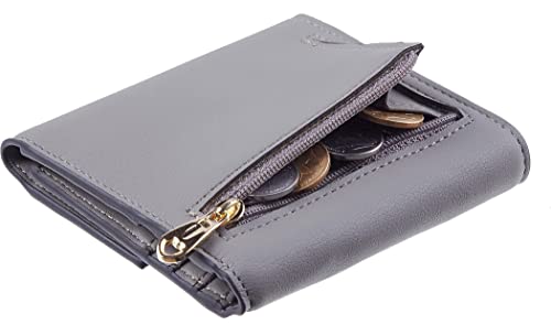 Travelambo RFID Blocking Small Mini Compact Wallet Coin Pouch Holder Trifold Credit Card Holder Pocket Purse for Women (Napa Grey)