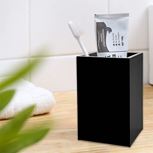 Image of 2 Pack Black Acrylic Pencil Pen Holder Cup,Desk Accessories Holder,Makeup Brush Storage Organizer,Modern Design Desktop Stationery Organizer for Office School Home Supplies,2.6x 2.6x 4 inches