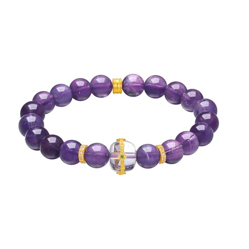 Sterling Silver Bracelets Amethyst Beaded Bracelets Cubic Zircon Bracelet Natural Gemstone Stretch Bracelet Crystal Jewelry for Women Mom Lover Birthday Aniversary 6.7inch/17cm