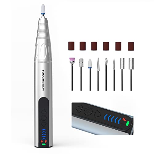Elektrische Nagelfeile, TOUCHBeauty Elektrische Nagelfräser Kabellos, USB-Wiederaufladbares Elektrisches Pediküreset mit 5 Einstellbarer Geschwindigkeit, für Acryl Gele Kallus Entfernen Cover