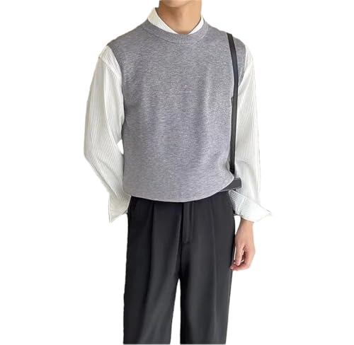 Men's Sleeveless Waistcoat Knit Sweater Male Round Collar Vest Crewneck Solid Color Warm Vest