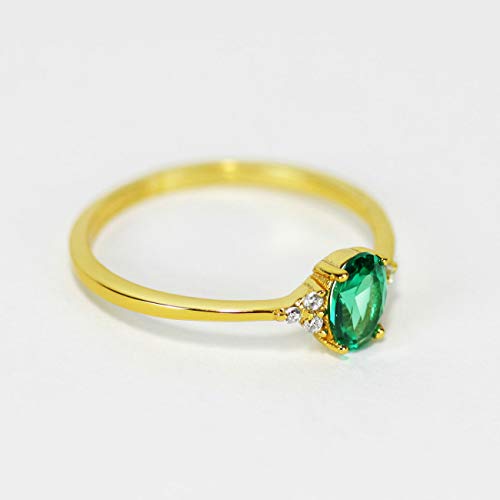 Michooyel 18K Gold Plated Dainty Emerald Rings Oval Cut Sterling Silver Statement Rings Cute Rings For Women thumb #3