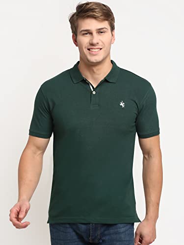 Image of Cantabil Men's Cotton Blend Solid Polo Neck T-Shirt (Regular Fit)