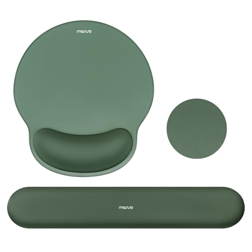 Image of MOSISO Wrist Rest Support for Mouse Pad&Keyboard Set, Circle Curved Ergonomic Mousepad&Coaster Non-Slip Base Home /Office Pain Relief&Easy Typing Pad with Soft Cloth&Silicone Lining, Midnight Green
