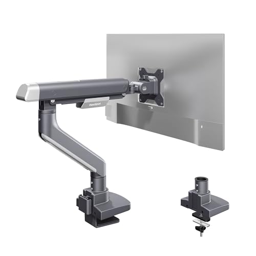 Image of FlexiSpot Single Monitor Arm, Premium Aluminum Monitor Desk Mount Fits Screen up to 39 Inches, Fully Adjustable Monitor Stand with C-Clamp & Grommet Base, Holds 6.61 to 26.46 lbs, Gun Gray