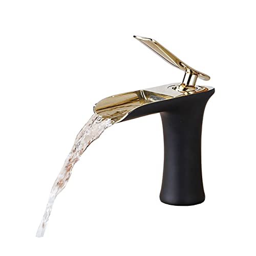 Grifo de cascada de latón alto para lavabo sobre encimera en baños coloniales rústicos