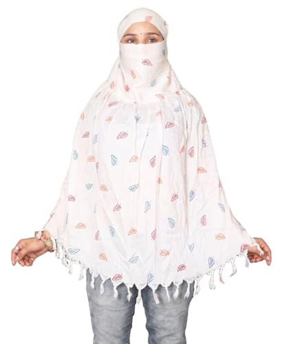 Image of Cotton Long Scarf Cum Mask Scarves Usable for Vehicle Driver | White Printed Design Fabric | Universal Size | Soft & Breathable Sun Protection | For Girl & Women