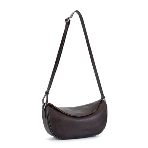 Leather Crossbody Bag Purse for Women Men Crescent Shoulder Bag Medium Cross Body Dumpling Bag Half Moon Adjustable