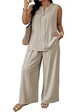 Eytino Plus Size Two Piece Outfits for Women Sleeveless Tops Wide Leg Pants Sets Summer Travel Vacation Outfits,3X Apricot