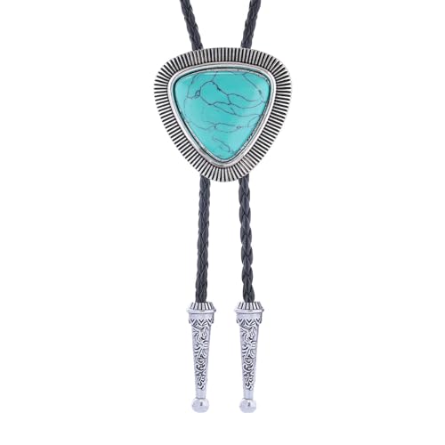 Image of Vintage Western Cowboy Rodeo Black Agate Bolo Tie for Men Women | Premium braided leather, adjustable sliding clasp, anti-tarnish alloy pendant, versatile western bolo tie