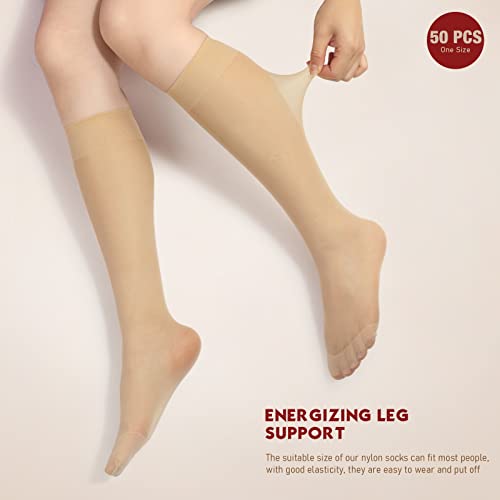 50 Pairs Nylon Sheer Knee High Stockings for Women Girls Reinforced Toe Socks Compression Stretchy Knee Highs Bulk3