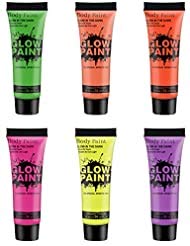 Ownest 6 Tubes UV Blacklight Glow Face & Body Paint Glow in The Dark Body Paint Face Paints -Safe, Washable and Non-Toxic,0.35 oz. Each Bottle