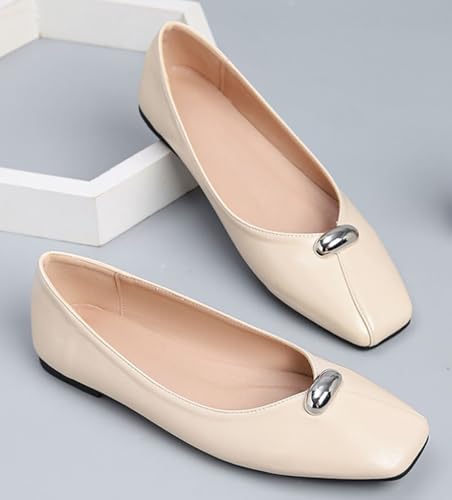 Women's Square Toe Flats Comfortable Slip On Dressy Ballet Flat PU Leather Fashion Ladis Travel Office Shoes2
