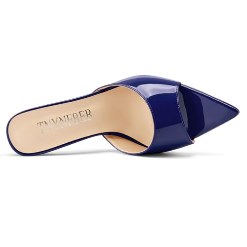 Image of TNYNFBEB Womens Stiletto High Peep Open Pointed Toe Sandals Mules Shoes Slip-on Slingback Office Party Dress Patent Leather Summer 3.9 Inches Heels