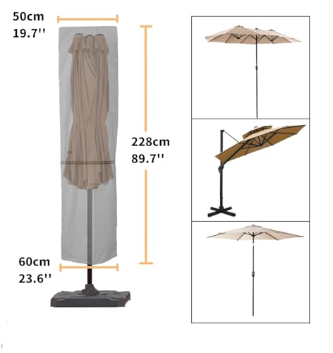 Patio Umbrella Cover with Rod for 7 to 11 Ft Umbrellas & 15 Ft Double-Sided Umbrellas, Protective Waterproof Cover with Zipper, Beige