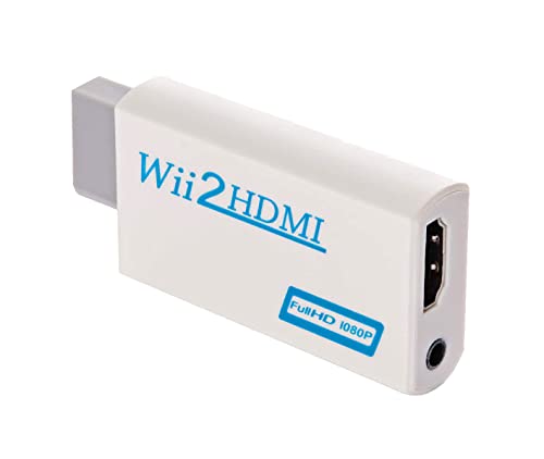 GoldOars Adaptador para Wii a HDMI Convertidor de Vídeo Full HD 1080P con Salida de Audio Jack de 3,5 mm (Blanco sin Cable)