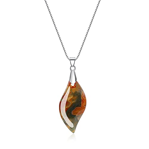 Collier agate mousse argent 925 femme avec pendentif feuille élégant