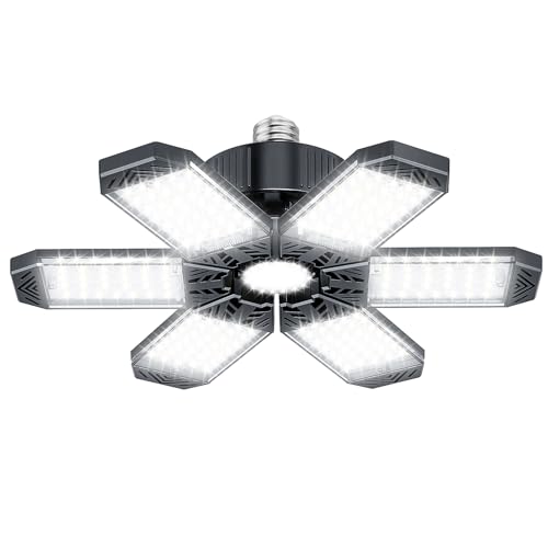 XINGHUANLIT LED Garage Light - 200W 20000LM Garage Lights Ceiling LED, 6500K Shop Lights Screw in E26/E27 Bulb Socket with 6 Deformable Panels, Lighting for Workshop Basement Barn