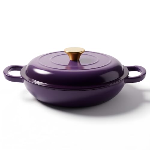 Image of Dutch Oven Enameled Cast Iron with Lid - Big Dual Handles - Oven Safe up to 500F - Classic Round Pot for Versatile Cooking (Purple, 7 QT)