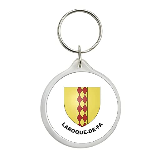 ROUND KEYCHAIN. HERALDIC SHIELD LAROQUE-DE-FA AUDE FRANCE