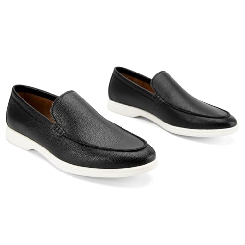 Image of Meijiana Men's Genuine Leather Loafers Slip-On Moccasins Dress Shoes, Lightweight and Breathable with Rubber Sole Stylish Mens Loafers