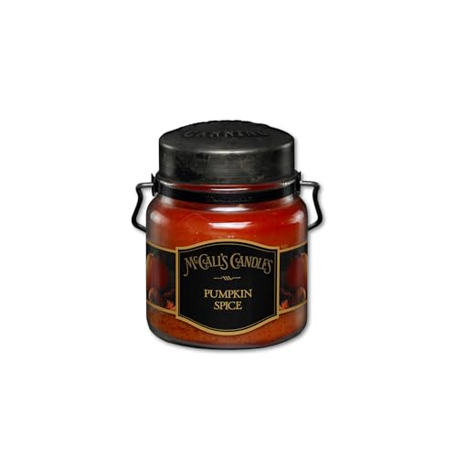 Image of McCall's Candles | Pumpkin Spice | 16 oz Two-Wick Scented Candle | USA-Poured | Vintage Rustic Jar with Carrying Handle | Nutmeg, Cinnamon & Clove Fall Fragrance