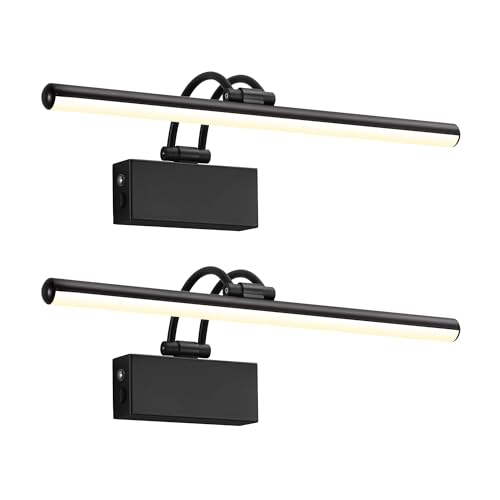 Image of KDG LED Coedless Wall Picture Lights Set of 2 with Remote, 5200mAh Rechargeable Dimmable Art Lighting, Adjustable Swing Arm, Picture Frame Light for Gallery, Living Room, Hallway, 16.3 inch, Black