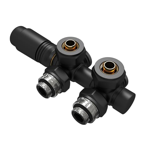 EMKE Robinet de Radiateur, Robinetterie de Robinet d'angle, Robinet thermostatique pour Radiateur, Kit Multibloc pour Radiateur avec Contrôleur de Température,Noir,1...