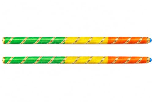 Image of Green & White Floral Dandiya Sticks with Elegant Golden Detailing / ( Pack of 4 Pairs ) Traditional Garba Raas Accessories for Navratri Dance, Dandiya Night & Festive Celebrations / Color May Varies / Pack of 4 Pairs