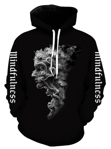 Aueoero Men 3D Print Pullover Hoodies - Teen Women Graphic Sweatshirt (US, Alpha, Small, Medium, Regular, Regular, Grey smokegirl)