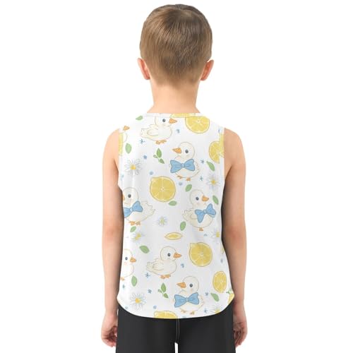 Bolaz Boys Athletic Quick Dry Tank Top Sleeveless Workout T Shirts Age 11-15,Lemon Duck Pattern3