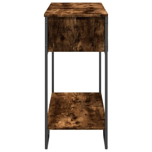 Consola de roble ahumado de 100cm para entrada estrecha con cajones y estantes de madera 5