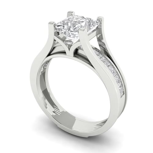 Clara Pucci 2.28 ct Princess Cut Moissanite 14k White Gold Solitaire with Accents Wedding Bridal Engagement Promise Ring Band Set2
