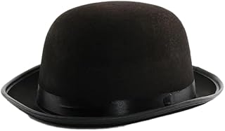 FASHIONISM Unisex Charlin Chaplin Satin Ribbon Band Black Bowler Hat Adults Velour Bowler Hat Halloween Party Fancy Dress Accessory