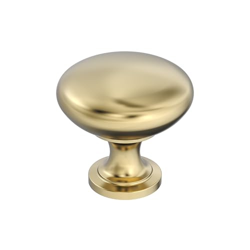 Image of Amerock 1-1 /4 inch Round Edona Polished Brass Cabinet Knob | Durable Zinc drawer knob and cabinet hardware, ideal for kitchen cabinets, bathroom vanities, dressers, and furniture