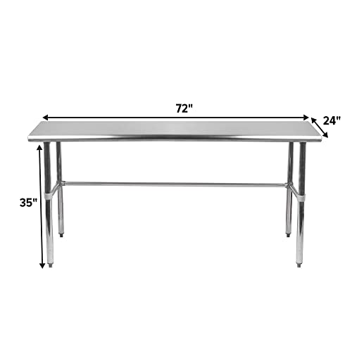 Image of 24 inch Deep x 72 inch Long Open Base Stainless Steel Work Table - Express KitchQuip NSF Certified Commercial Prep Table with Galvanized Legs for Kitchen, Food Truck & Garage