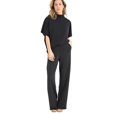 SeeLuNa Women 2 Piece Outfits Batwing Sleeve Pullover Tops Long Wide Leg Pants Lounge Set Matching Tracksuit Sweatsuit Sets(Black,S) Cover