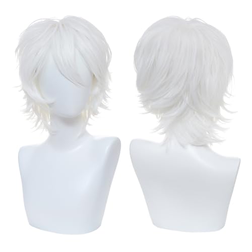 Image of Unisex Short Layered Cosplay Wig, Synthetic Hair Wig for Anime Costume, Halloween, Cosplay Conventions & Daily Wear（Silver White）