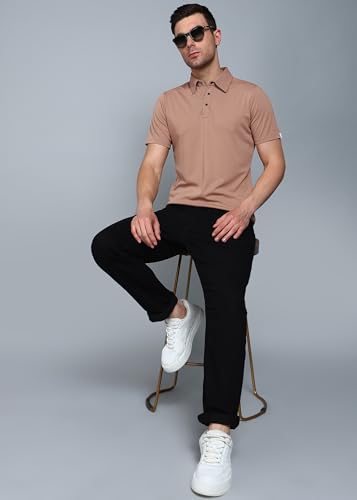 Image of INKKR Men Soild Polo Neck Texture T-Shirt