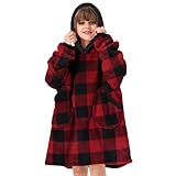 Zando Christmas Blanket Comfy Blanket Hoodie Toddler Warm Giant Wearable Blanket Sherpa Blanker Hoodie with Deep Pocket Sweater Blanket Thick Fleece Blank Hoodies Gift for Kids Black Kids