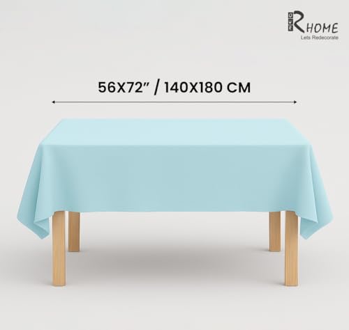 Image of R home 100% Cotton Solid Table Cover | 200 GSM Thick Fabric, Anti-Skid | Machine Washable & Reusable | Ideal for Dining Table & Centre Table, Easy Maintenance (Marine Blue, 56 x 72 Inch)