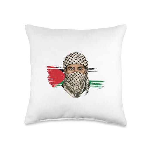 Palestinian Young Man in Keffiyeh Scarf Palestine Supporter Throw Pillow