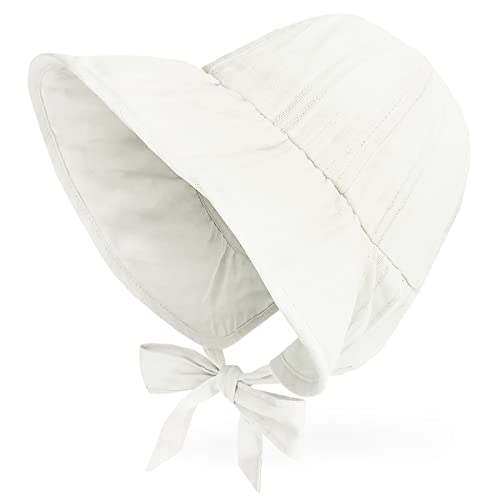 JELLYTREE Baby Hat Brimmed Sun Bonnet Floppy Toddler Girls Fashion Princess Lace Victorian Hat Bucket Visor Cap, White, 18m