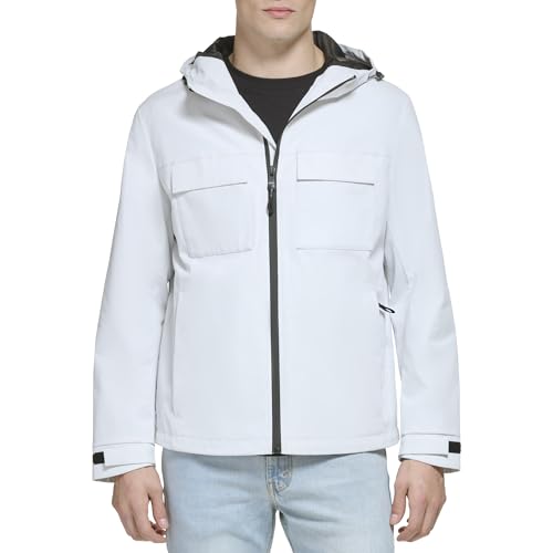 DKNY Men's Performance Tech Hooded Modern Storm Coat, Ice Unfilled, Small