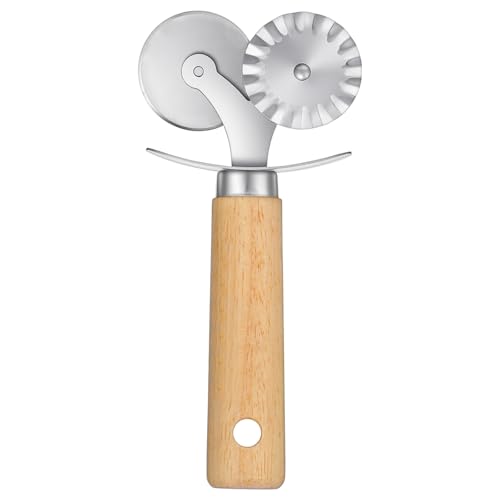 Sibba Fluted Pastry Double Wheel Cutter Roller for Ravioli, Pasta, and More - Kitchen Food Cutting Tool with Wooden Handle