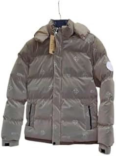 جاكت منفوخ شتوي رجالي مبطن باللون البني، مع قلنسوة وسحابات جانبية، جاكيت دافئ للخريف والشتاء