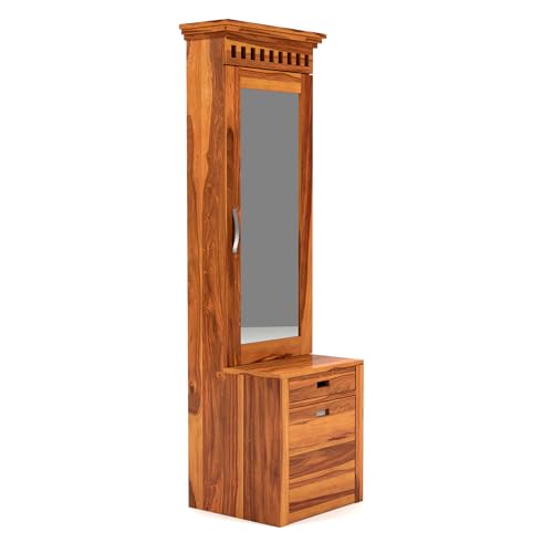 Image of Triventix Handicraft Sheesham Wood Dressing Table with 1 Drawer and 1 Cushioned Stool for Living Room Bedroom Wooden Vanities for Home Solid Wood Bedroom Furniture (Natural)