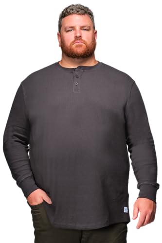 STRONGSIZE Men's Big and Tall Thermal Waffle Henley Long Sleeve – Longer Length 3 Button Henley Shirt