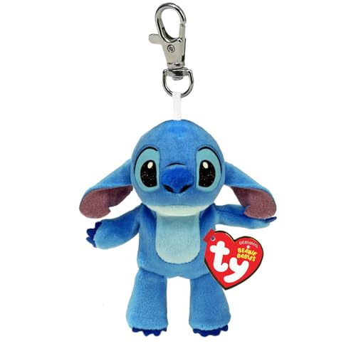 TY - Beanie Babies Clip - Schlüsselring aus weichem Plüsch - Stitch - Kollektion Disney Lilo & Stitch - 12 cm - T34013